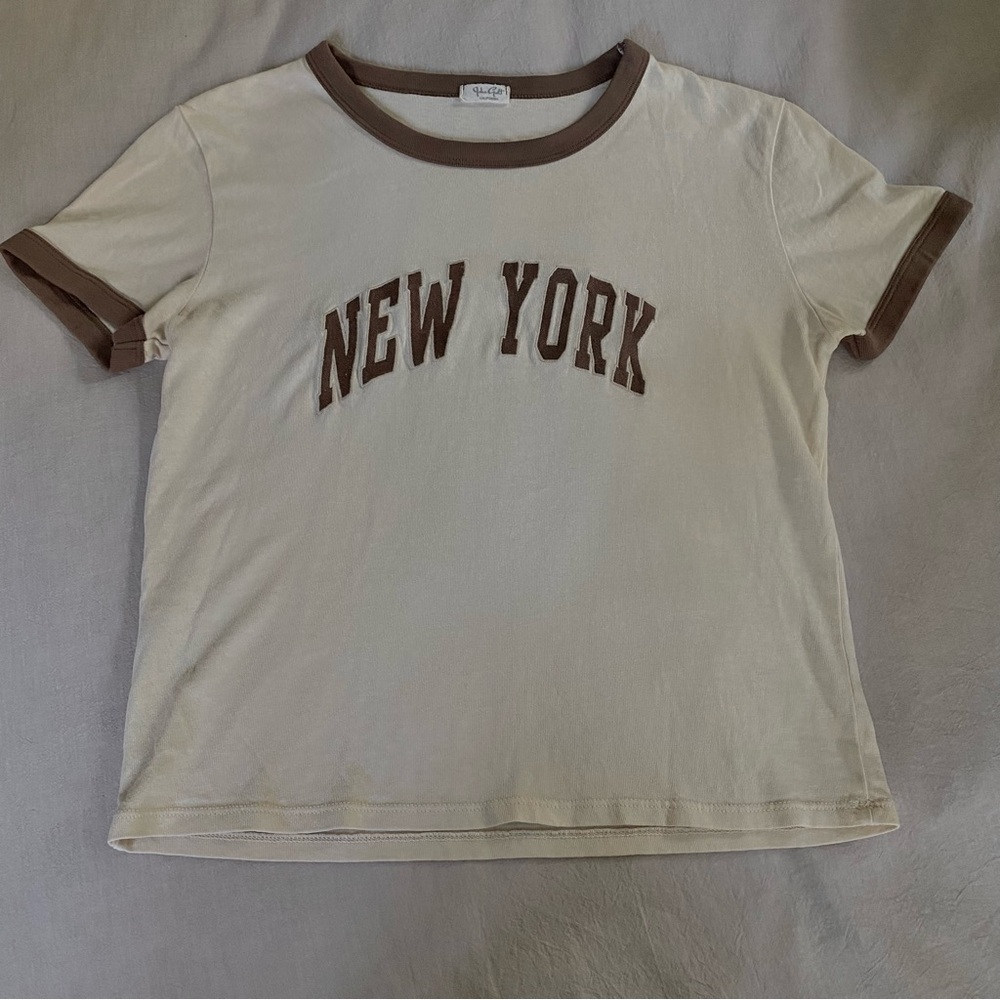 Brandy Melville Cream and Brown New York Tee